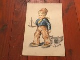arta / design / vintage / decor / colectie - Desen baiat cu jucarii creion colorat mijlocul sec XX !