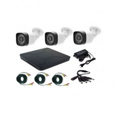 Kit 3 camere supraveghere 2MP Full HD 1080p, IR 30m, Exterior + DVR 4 canale 5MP + Sursa + Cablu sertizat + Cablu splitter foto