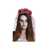Voal mireasa horror cu diadema florala