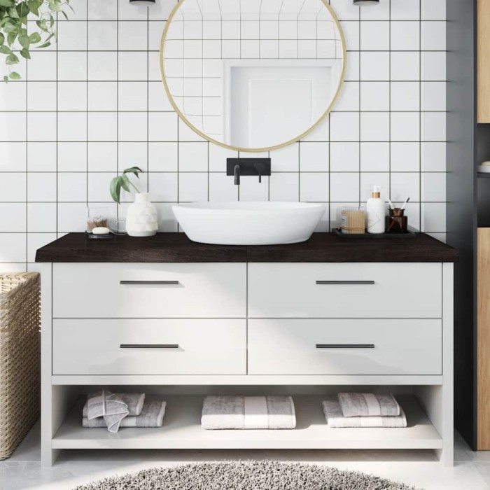 vidaXL Blat de baie, maro &icirc;nchis, 160x50x(2-6) cm, lemn masiv tratat