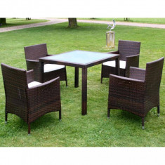 vidaXL Set mobilier de exterior cu perne, 5 piese, maro, poliratan