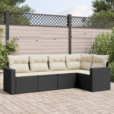 Set mobilier de gradina cu perne, 5 piese, negru, poliratan