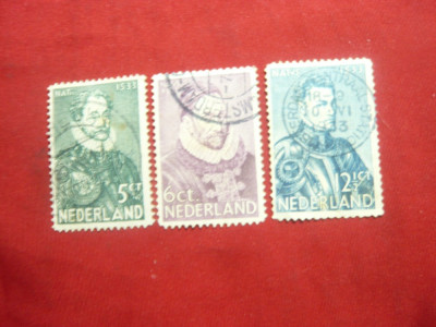 Timbru Olanda 1933 -400 Ani Wilhelm I de Orania 3val(din4val) , stampilat foto