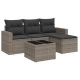 Cumpara ieftin Set canapea de gradina cu perne, 5 piese, gri, poliratan