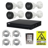 Kit supraveghere IP complet Dahua 4 camere 2MP IR 30m IP67 PoE, NVR 4 canale PoE SMD Plus 12 MP, accesorii, HDD + Autocolant ROVISION SafetyGuard Surv