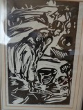 Cumpara ieftin LInogravura, semnata Adrian Popescu intitulata Florica, Nonfigurativ, Cerneala, Altul