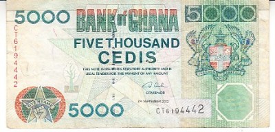 B11 2 - Bancnota foarte veche - Ghana - 5 000 cedis - 2002 foto