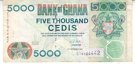 B11 2 - Bancnota foarte veche - Ghana - 5 000 cedis - 2002