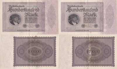 1923 (1 Februarie), 100.000 Mark (P-83a.1) - Germania &amp;times;2 foto