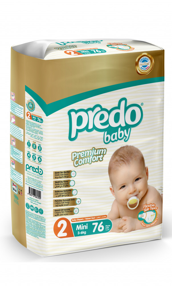 Scutece copii Predo, 76 buc/set , Marime 2, Mini, 3-6 kg, varsta 0-3 luni |  Okazii.ro