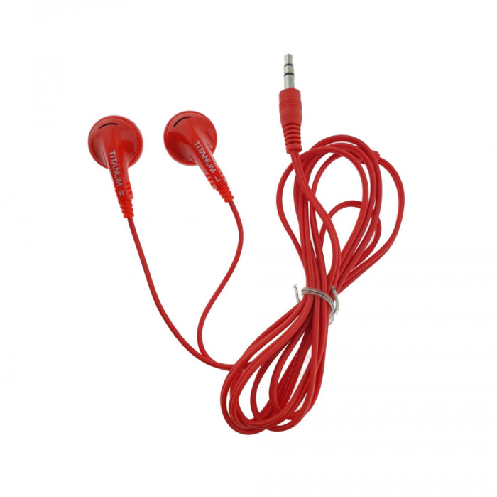 Casti audio stereo, in-ear, Titanum 91908, conector jack 3.5mm, cablu 115 cm, rosii