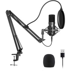 Microfon Profesional Maono pentru studio Condenser BM800 cu stand metalic pentru Podcast, Streaming, Gaming, Karaoke