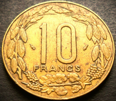 Moneda exotica 10 FRANCI - AFRICA CENTRALA (CAMERUN), anul 1975 * cod 3948 B foto