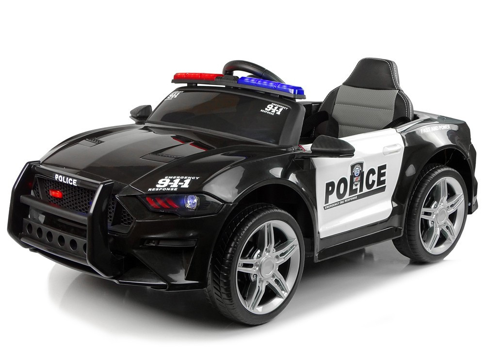 Masina de Politie electrica pentru copii, cu telecomanda, 2 motoare,  LeanToys, 4781, negru | Okazii.ro
