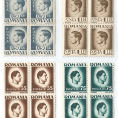 |Romania, LP 187/1945, Uzuale - Mihai I, hartie alba, blocuri de 4 timbre, MNH