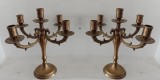 Set deosebit de 2 sfeșnice vechi din bronz masiv cu 5 brațe