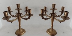 Set deosebit de 2 sfeșnice vechi din bronz masiv cu 5 brațe