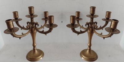 Set deosebit de 2 sfeșnice vechi din bronz masiv cu 5 brațe foto
