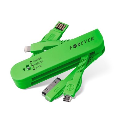 Cablu USB 3 in 1 - MicroUSB / Lightning / iPhone 4 - 30 Pini (Verde) Forever foto