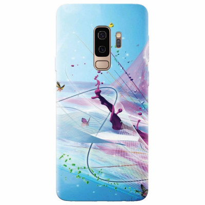 Husa silicon pentru Samsung S9 Plus, Artistic Paint Splash Purple Butterflies foto