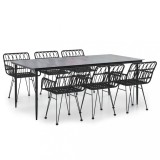 Cumpara ieftin Set mobilier de gradina, 7 piese, negru, poliratan