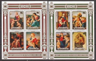 ZAIR 1983 PICTURA CRACIUN RAFAEL ( 2 blocuri dt.) MNH foto