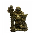 Statueta Buddha Mare din Rasina, 23.5 cm, Model TT15, Auriu, cu Pepite si Monede, Decor Feng Shui Noroc