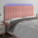 VidaXL Tăblie de pat cu LED, roz, 200x5x118/128 cm, catifea