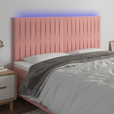 vidaXL Tăblie de pat cu LED, roz, 200x5x118/128 cm, catifea foto
