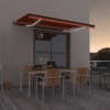 VidaXL Copertină automată, senzor v&acirc;nt &amp; LED, oranj/maro, 450x350 cm