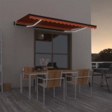 vidaXL Copertină automată, senzor v&acirc;nt &amp; LED, oranj/maro, 450x350 cm