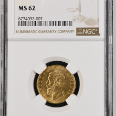 Moneda AUR 20 lei 1890, Carol I, certificata NGC cu gradul MS62