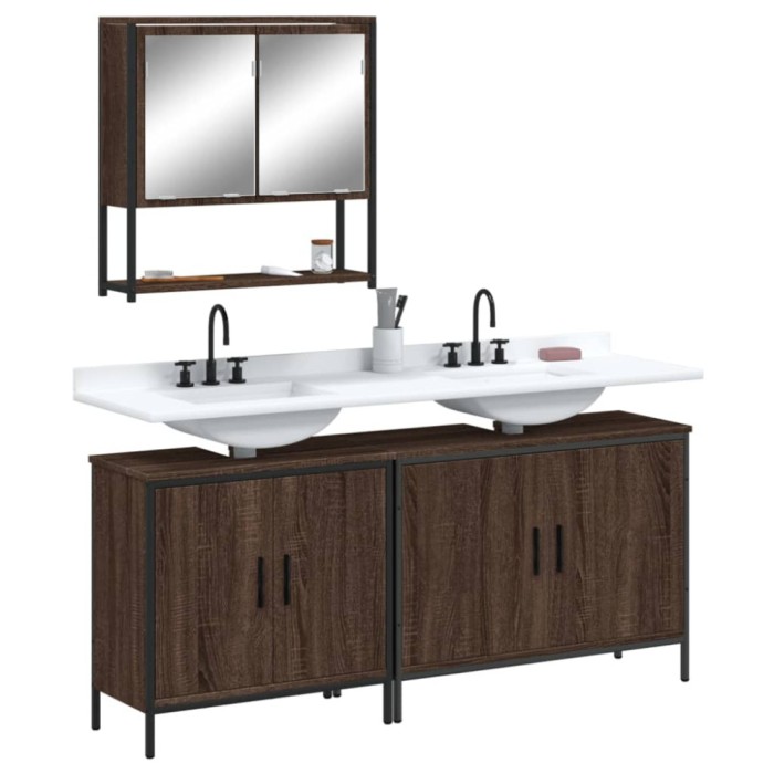vidaXL Set mobilier de baie, 3 piese, stejar maro, lemn prelucrat 3214674