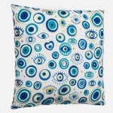 Pernă decorativă de vară cu imprimeu ochi, 40x40 cm, albastru și bleu cu detalii aurii, CMCLASS