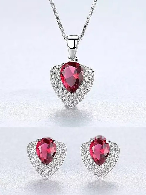 Set Colier si Cercei Din Argint Water Drop Red Zirconiu SET266C