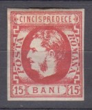 ROMANIA 1869 LP 27 REGELE CAROL I CU FAVORITI 15 BANI ROSU GUMA ORIGINALA SARNIERA