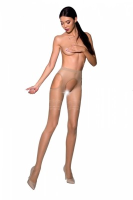 Ciorapi Crotchless cu Tiv Dantelat, 20 Den, Bej, L/XL foto
