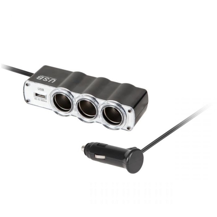 Priza auto M-life ML0704 , USB, cablu 40 cm, 3 iesiri Priza auto M-life ML0704 , USB, cablu 40 cm, 3 iesiri