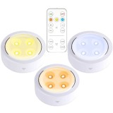 Set de 3 lampi led flippy, fara fir, cu baterii, 3 culori de lumina, cu telecomanda, din plastic, alb