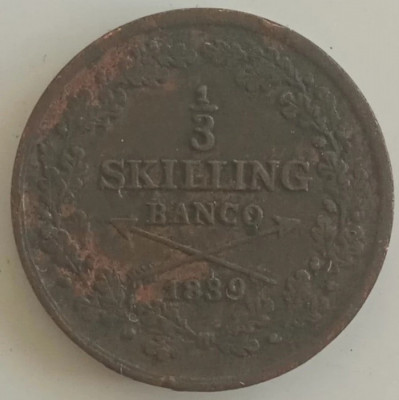 Moneda Suedia - 1/3 Skilling Banco 1839 foto