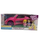 Set Joaca Masina Decapotabila Roz cu 3 Papusi, cu Portbagaj, Radio, Claxon, Plastic Non-Toxic, +3 Ani