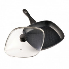 Tigaie Grill Cooking Heinner, 28 x 4 cm, strat antiaderent, maner soft touch, aluminiu, Black Sand