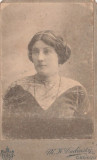 Fotografie carton CDV veche, studio M. K. Dudinsky Craiova portret doamna