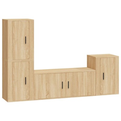 Set dulap TV, 4 piese, stejar sonoma, lemn prelucrat foto