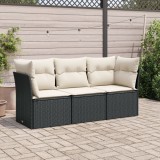 Cumpara ieftin Set mobilier de grădină cu perne, 3 piese, negru, poliratan