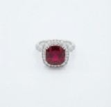 Inel Statement din Argint 925 cu Zirconiu RoE u Rubin E i Halou Dublu , Colectia Crimson Velvet