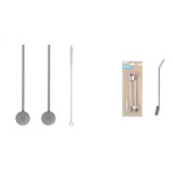 Set Pai de Inox cu Varf din Silicon, Perie, Argintiu, 22 x 185 mm, 2 Buc