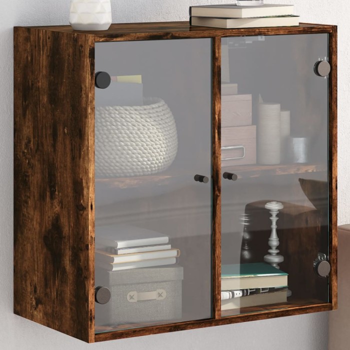 vidaXL Dulap de perete cu uși din sticlă, stejar fumuriu,68x37x68,5 cm