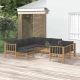 VidaXL Set mobilier de grădină cu perne gri &icirc;nchis, 10 piese, bambus 3155224