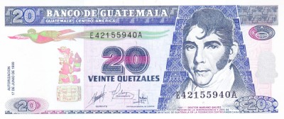 Bancnota Guatemala 20 Quetzales 1999 - P102 UNC foto